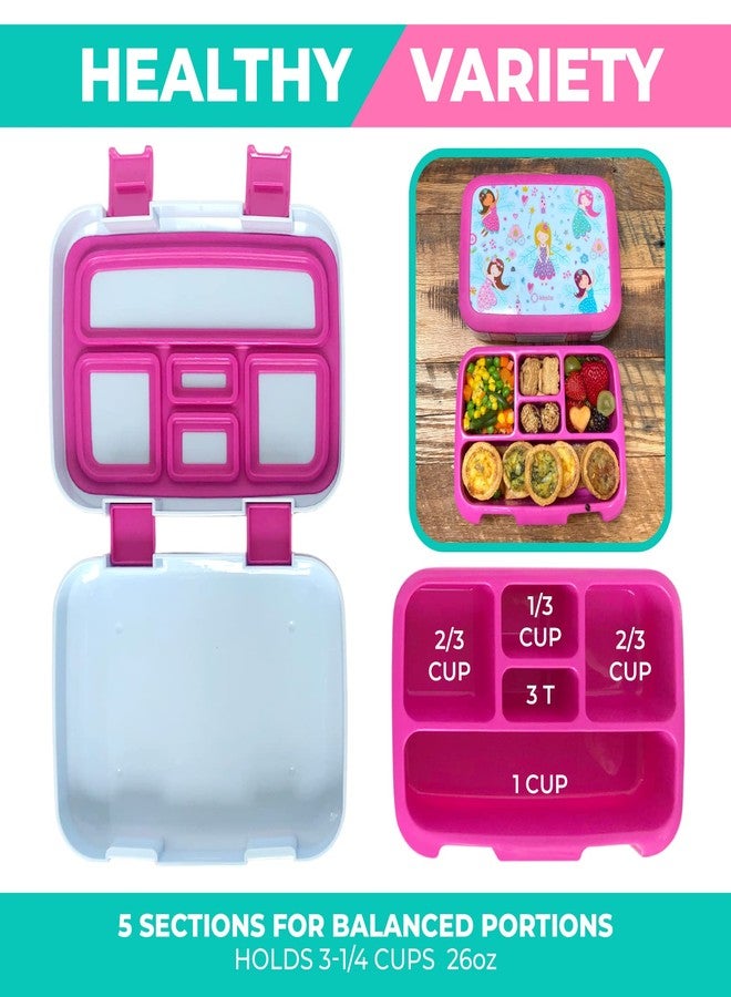 kinsho Bento Lunch Box for Kids Toddlers Girls, 5 Portion Sections Secure Lid, Microwave Safe BPA Free Removable Tray, Pre-School Kid Daycare Lunches Snack Container Ages 3 to 5, Pink Fairy Princess - Image 5